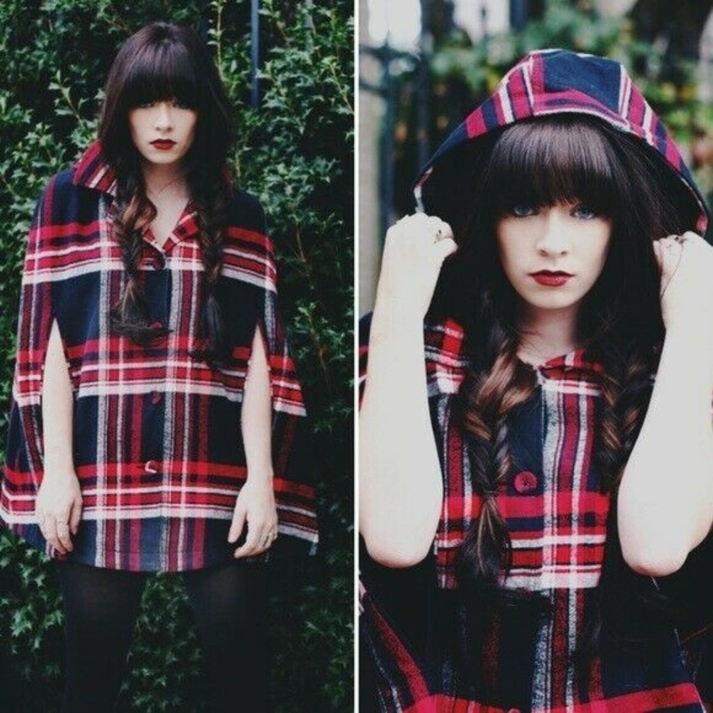 Urban Outfitters Cooperative M Red Plaid Cape